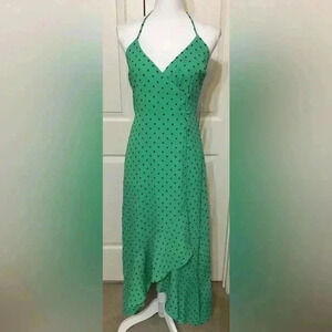 NWT GianniBini Belinda Ruffled Wrap Green Polka Dot Dress Sharkbite Juniors Sz M